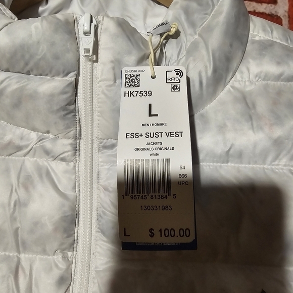 ADIDAS ESSENTIALS+ MADE WITH NATURE VEST JACKET HK7539 WHITE MENS SIZE LARGE - Picture 5 of 6